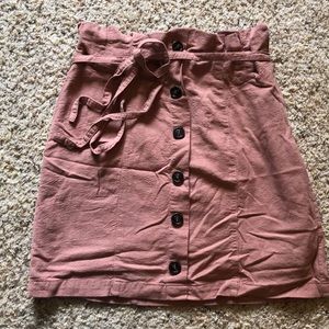 Mauve Paperbag Waste Skirt with Button Front